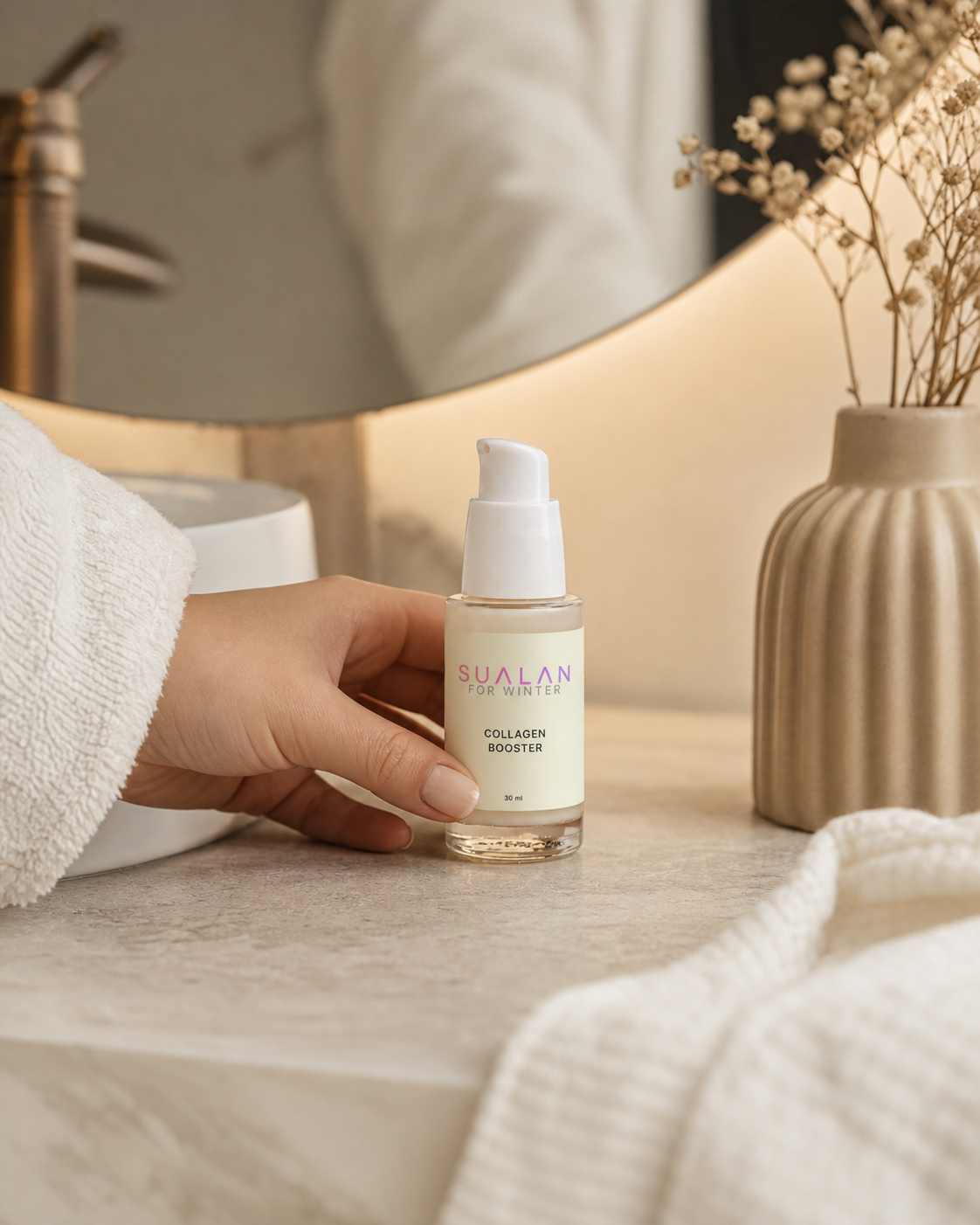 Sualan Cosmetics THE COLLAGEN BOOSTER, producto integrado en una rutina facial · Sérum / booster, disponible en España