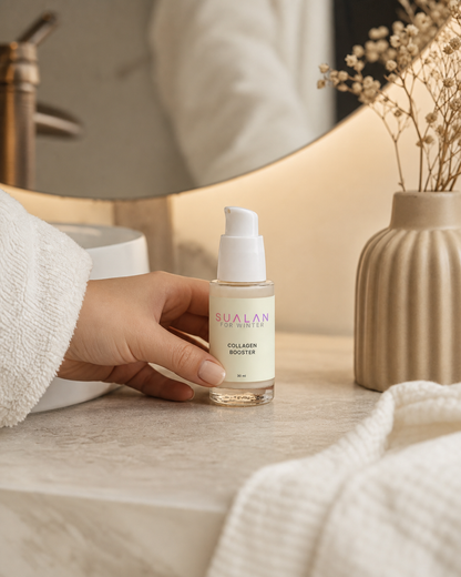 Sualan Cosmetics THE COLLAGEN BOOSTER, producto integrado en una rutina facial · Sérum / booster, disponible en España