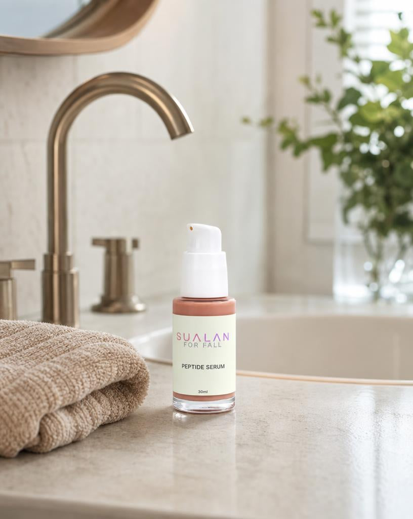 Sualan Cosmetics THE PEPTIDE SERUM, producto integrado en una rutina facial · Sérum / booster, disponible en España