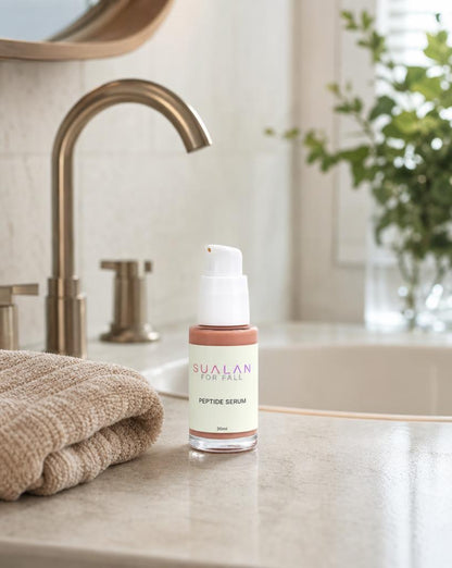 Sualan Cosmetics THE PEPTIDE SERUM, producto integrado en una rutina facial · Sérum / booster, disponible en España